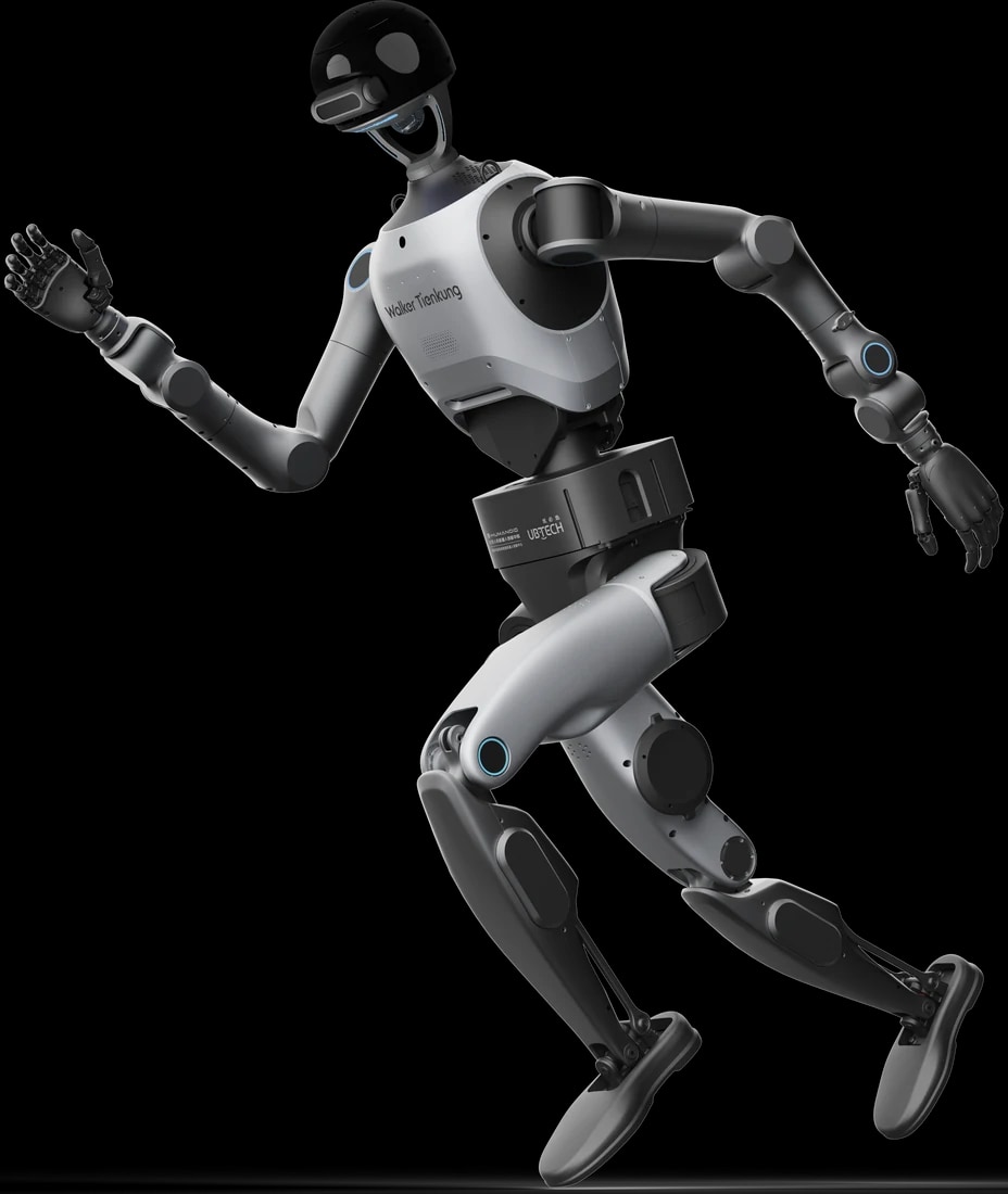 Humanoidni robot Walker Tienkung DEX med tekom, uradni render proizvajalca, brez ozadja