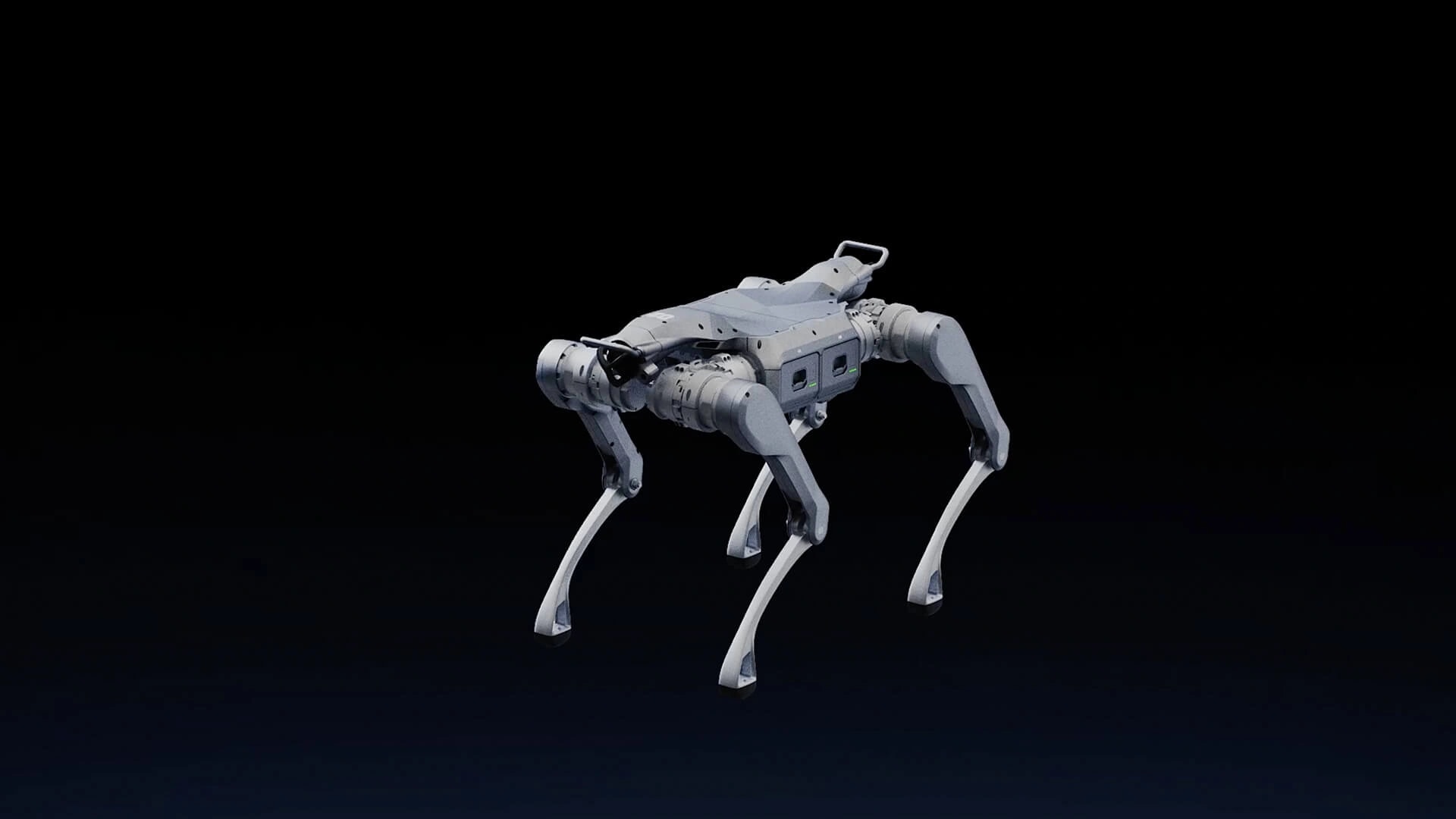 Robot As2 s strani v temnem studiu