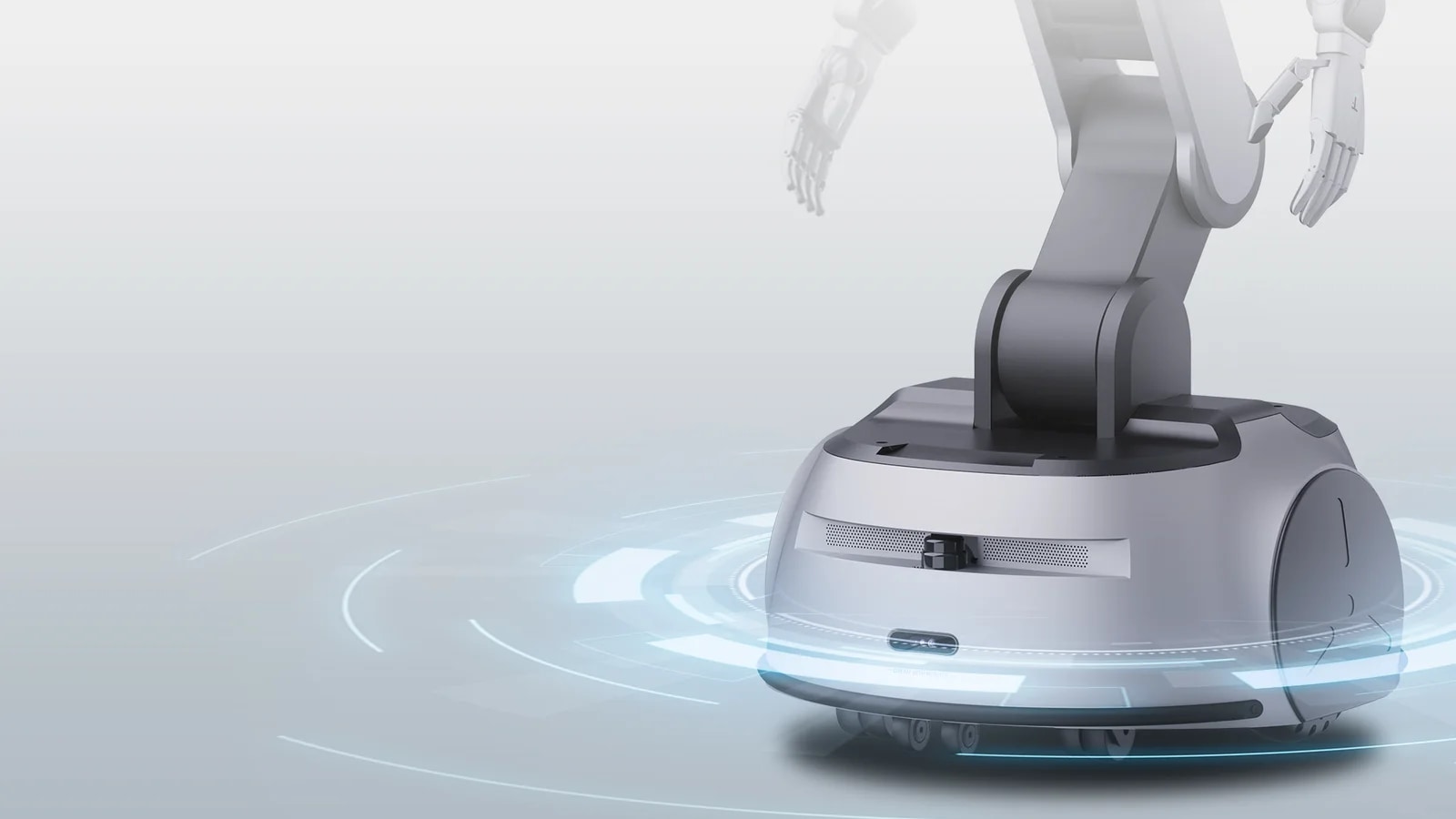 Bližnji posnetek kolesne platforme robota Cruzr S2 s senzorskimi obroči.