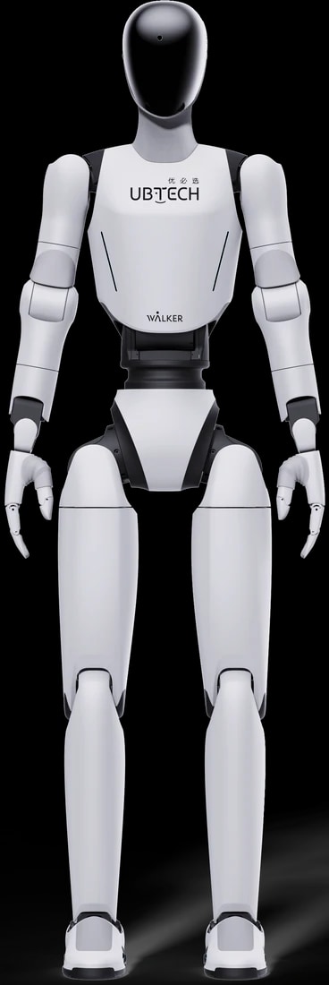 Humanoidni robot Walker C1 od spredaj v pokončni drži, uradni render proizvajalca, brez ozadja